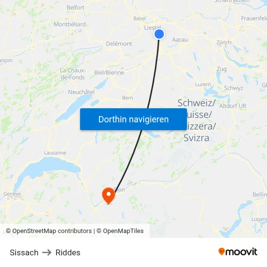 Sissach to Riddes map