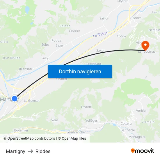 Martigny to Riddes map