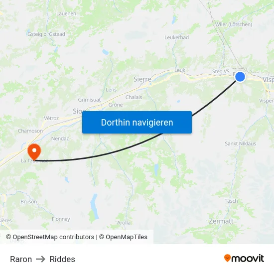 Raron to Riddes map