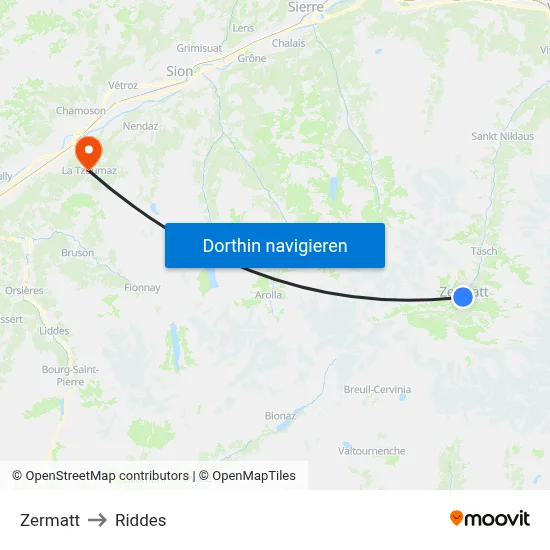 Zermatt to Riddes map