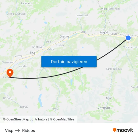 Visp to Riddes map