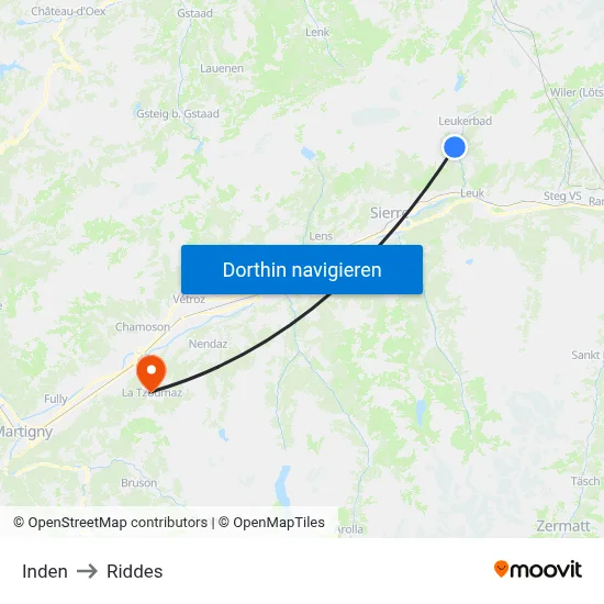 Inden to Riddes map
