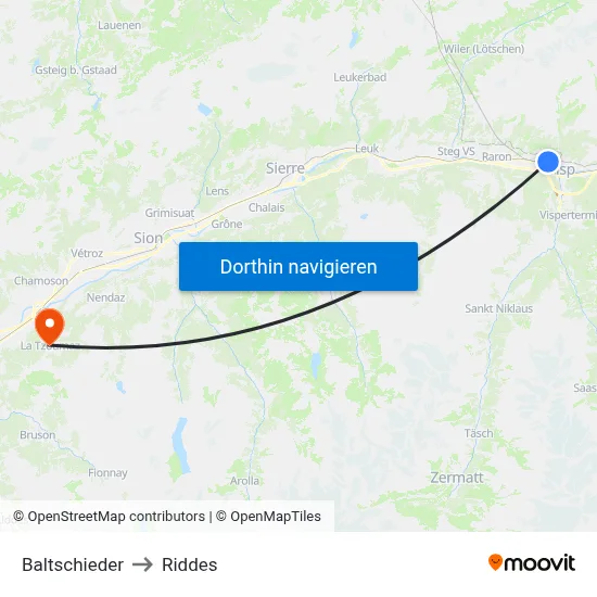 Baltschieder to Riddes map