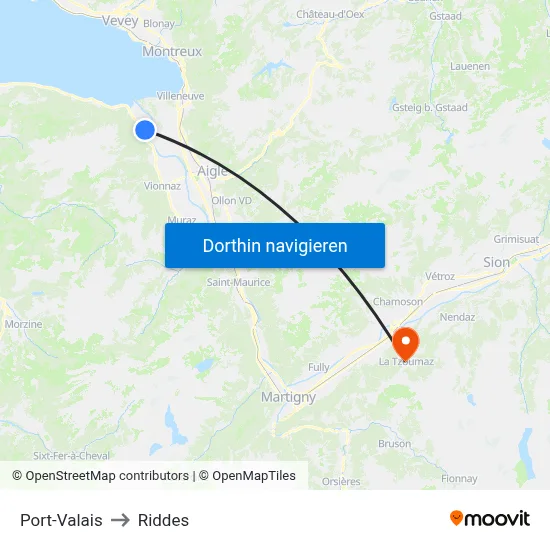 Port-Valais to Riddes map