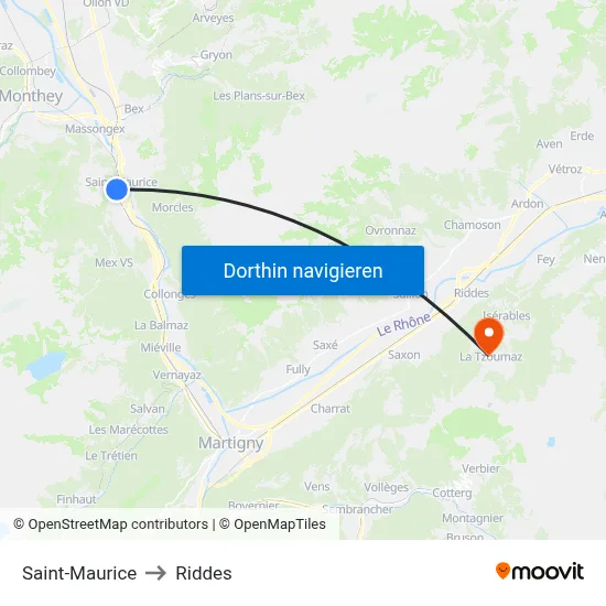 Saint-Maurice to Riddes map
