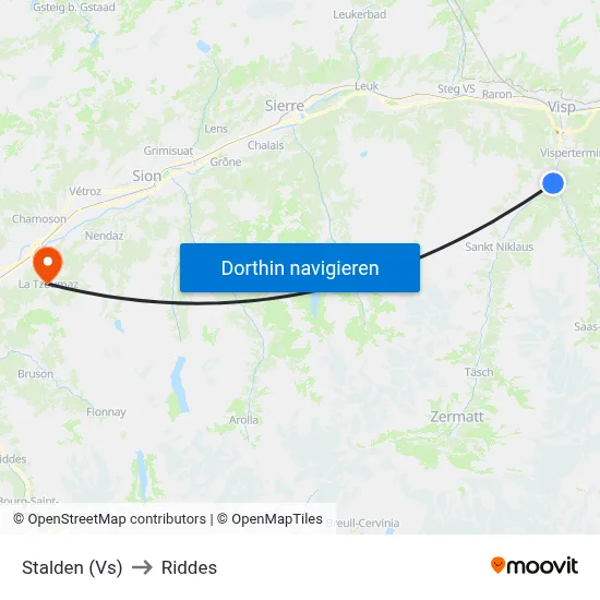 Stalden (Vs) to Riddes map