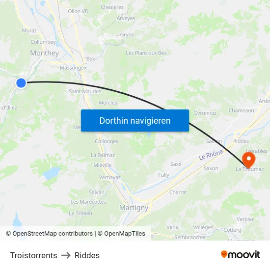 Troistorrents to Riddes map