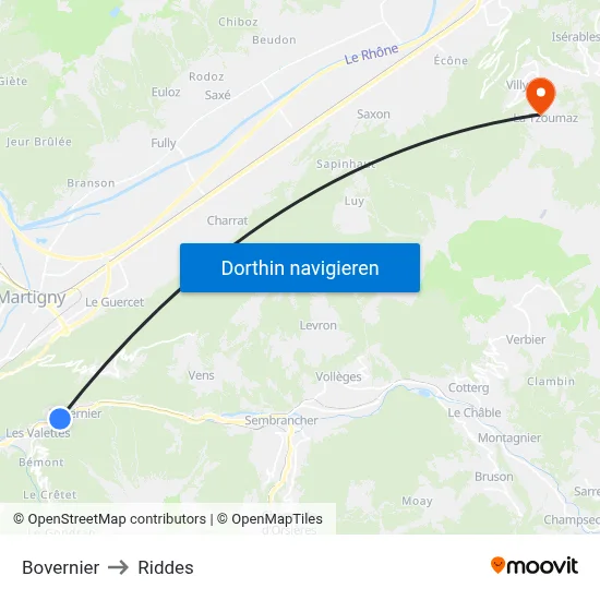 Bovernier to Riddes map
