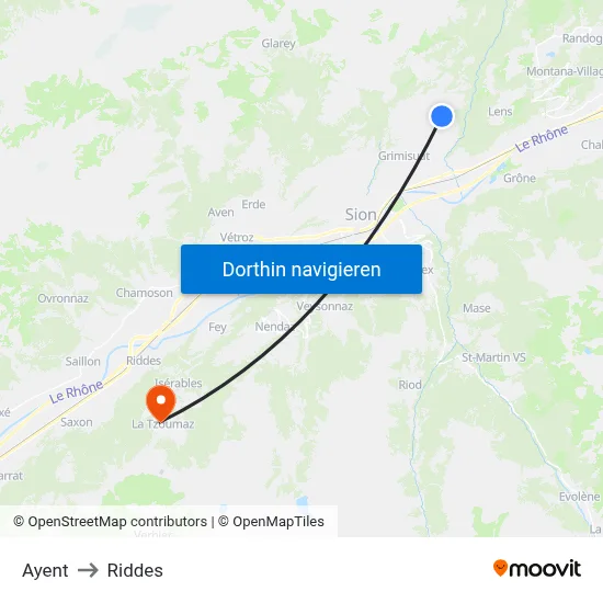 Ayent to Riddes map