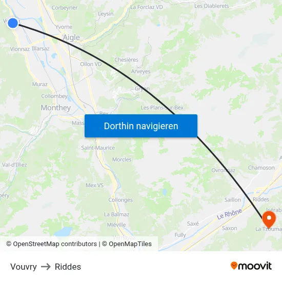 Vouvry to Riddes map