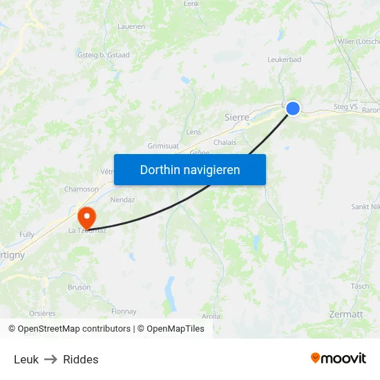 Leuk to Riddes map