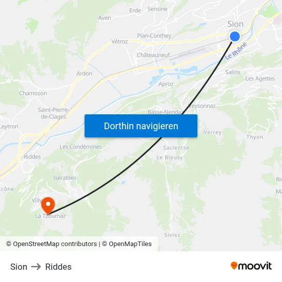 Sion to Riddes map