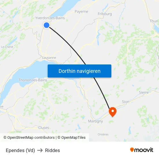 Ependes (Vd) to Riddes map