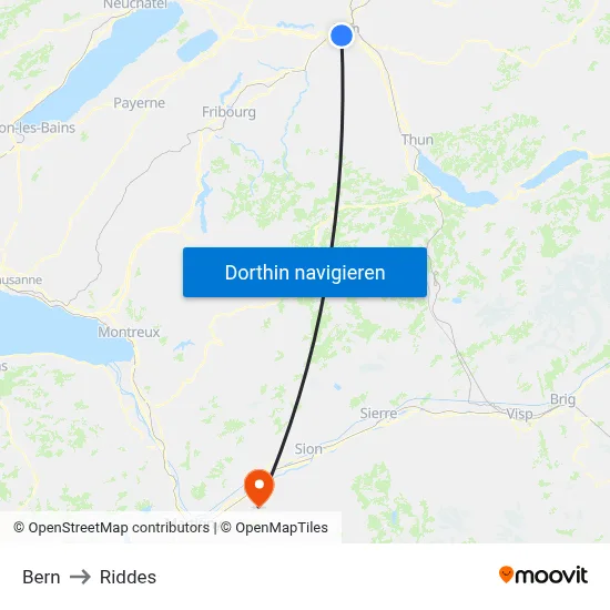 Bern to Riddes map