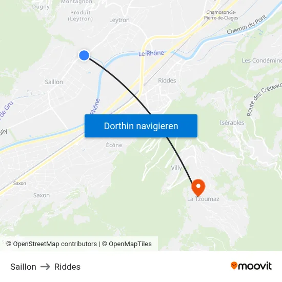Saillon to Riddes map