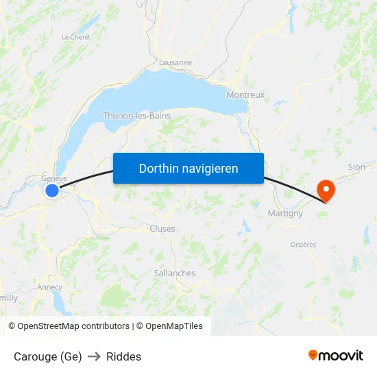 Carouge (Ge) to Riddes map