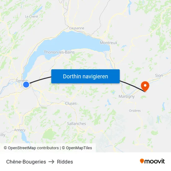 Chêne-Bougeries to Riddes map