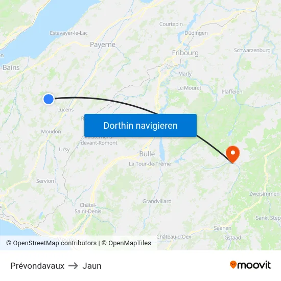 Prévondavaux to Jaun map
