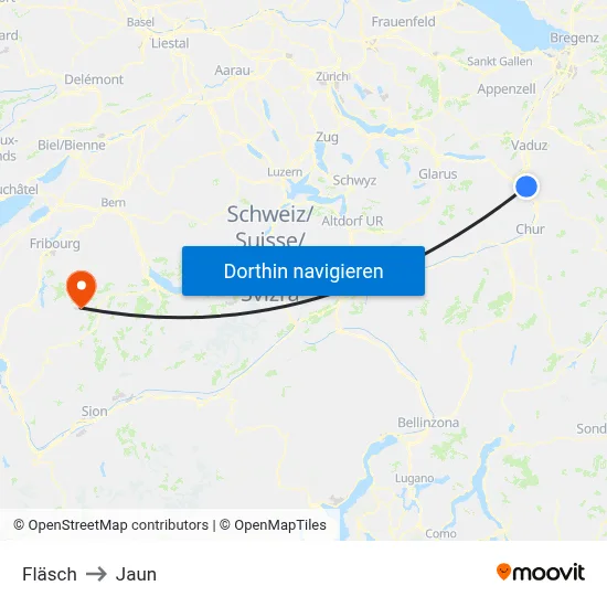 Fläsch to Jaun map