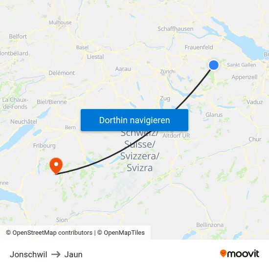 Jonschwil to Jaun map