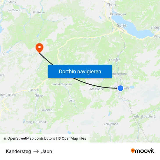 Kandersteg to Jaun map