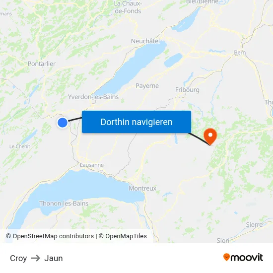 Croy to Jaun map