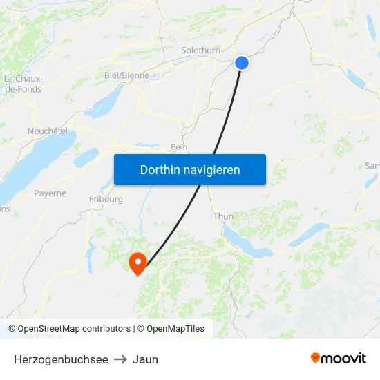 Herzogenbuchsee to Jaun map