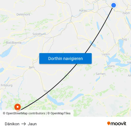 Dänikon to Jaun map