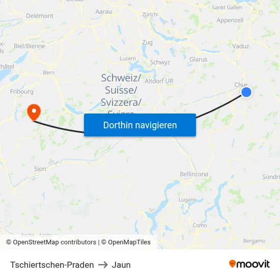 Tschiertschen-Praden to Jaun map