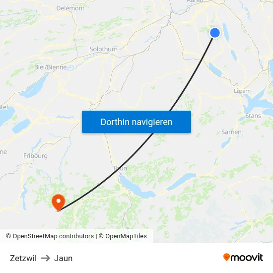 Zetzwil to Jaun map