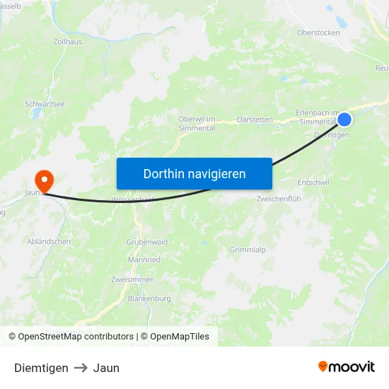 Diemtigen to Jaun map