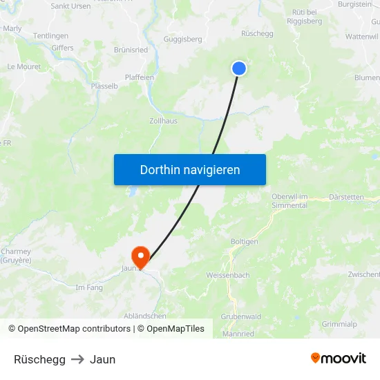 Rüschegg to Jaun map
