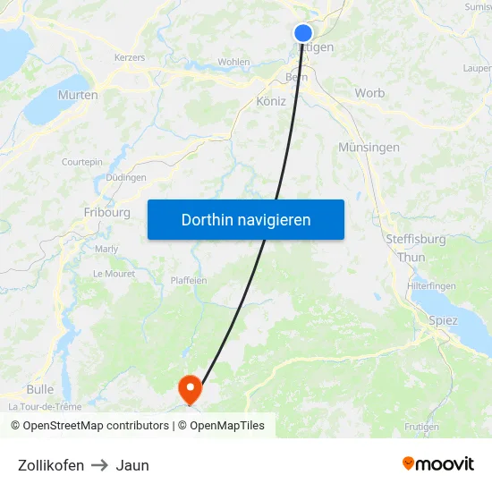 Zollikofen to Jaun map