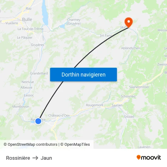 Rossinière to Jaun map