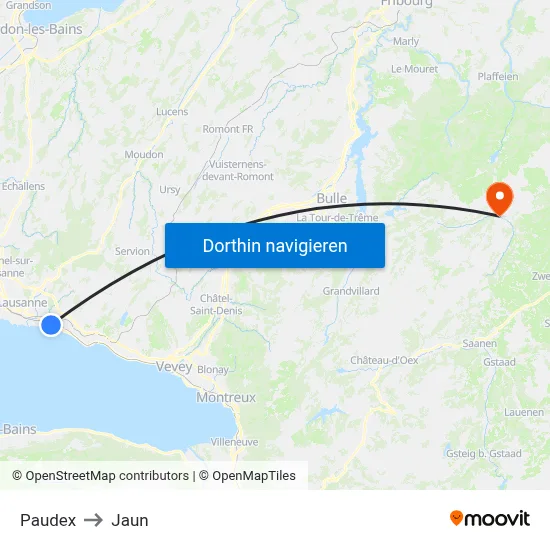 Paudex to Jaun map
