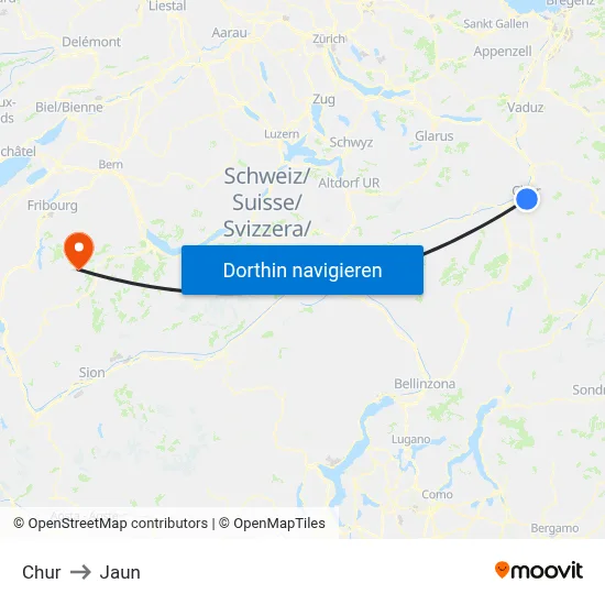 Chur to Jaun map