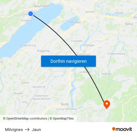 Milvignes to Jaun map