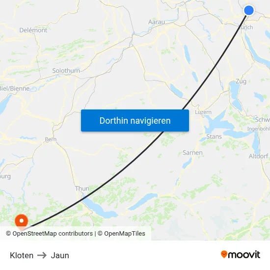 Kloten to Jaun map