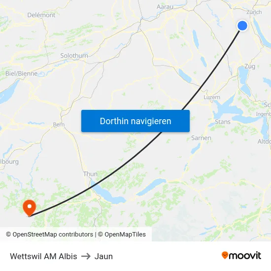 Wettswil AM Albis to Jaun map
