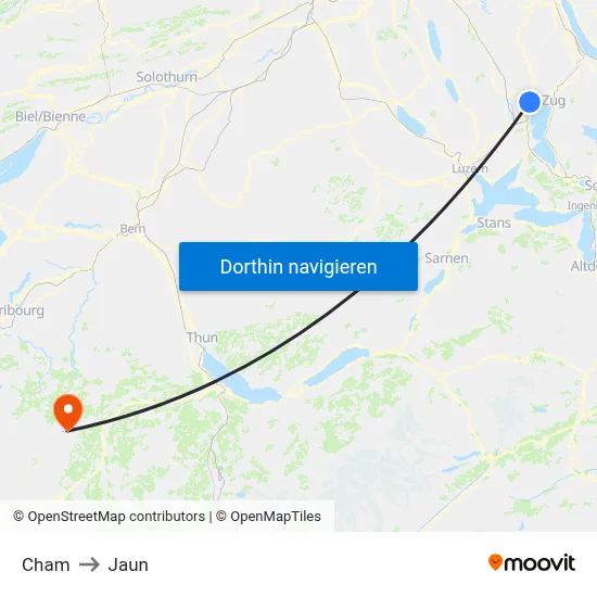 Cham to Jaun map