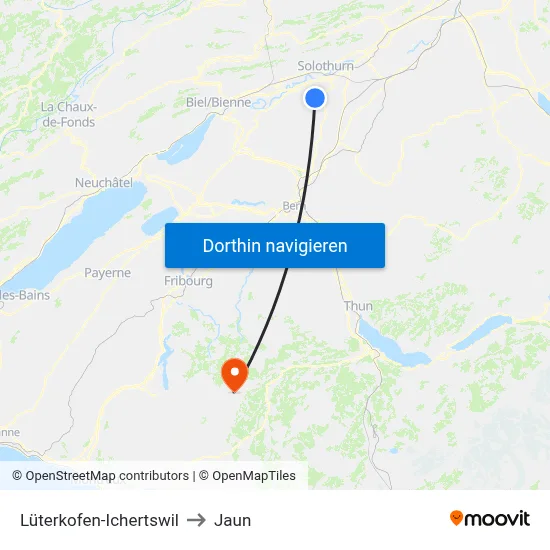 Lüterkofen-Ichertswil to Jaun map