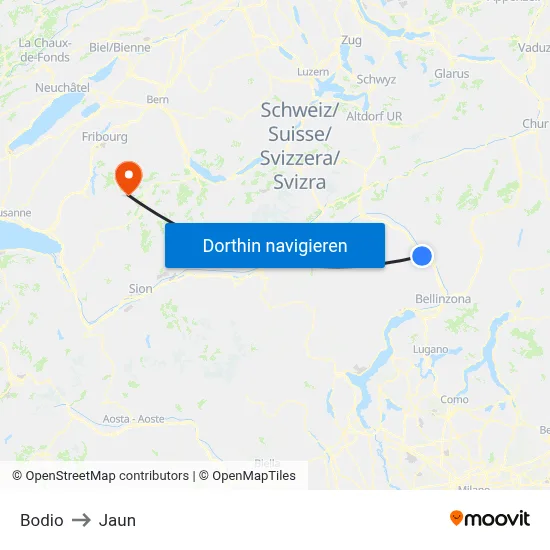Bodio to Jaun map