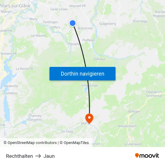 Rechthalten to Jaun map