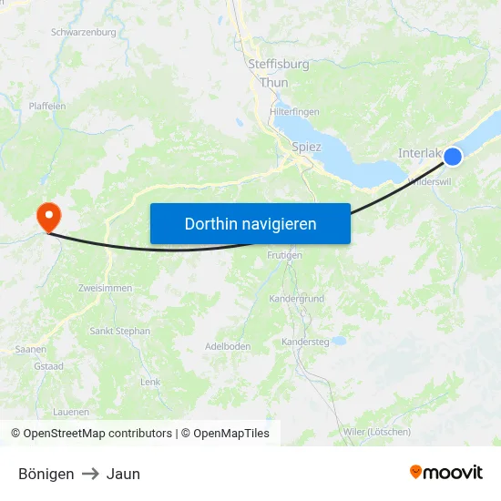 Bönigen to Jaun map