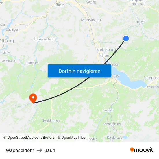 Wachseldorn to Jaun map