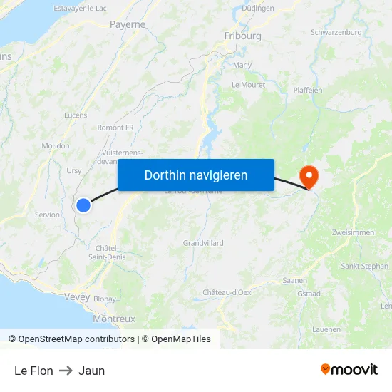 Le Flon to Jaun map