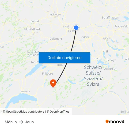 Möhlin to Jaun map