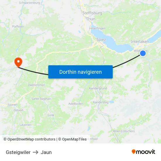 Gsteigwiler to Jaun map