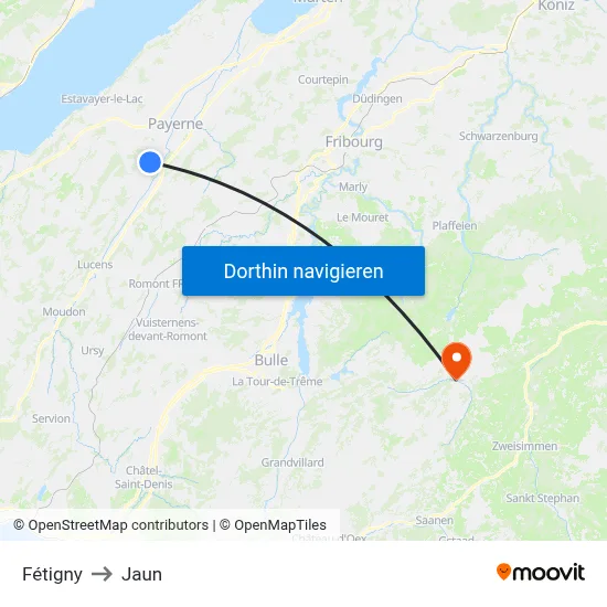 Fétigny to Jaun map