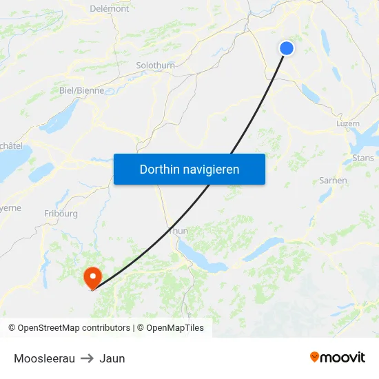 Moosleerau to Jaun map